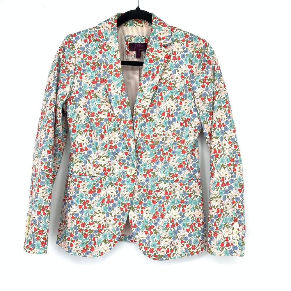 J.Crew Made With Liberty Fabric Campbell Blazer Jacket Womens Sz 0 Floral Print